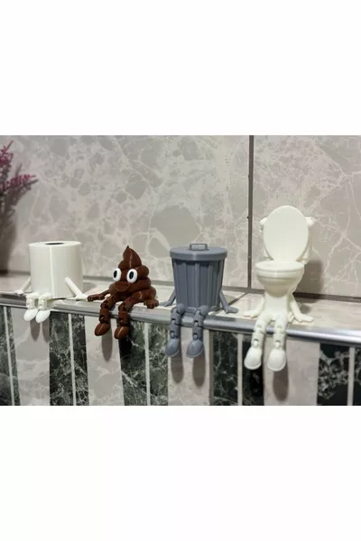 4-delige Leuke Badeend Decoratieve Figuren Set / Toiletpapier, Poep Emoji, Prullenbak, Toiletaccessoire