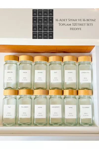 -teiliges Glasgewürzset mit Bambusdeckel ( Etiketten als Geschenk)