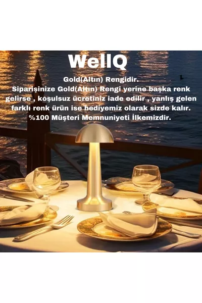 Сенсорная настольная лампа с зарядкой (металл - золотой)