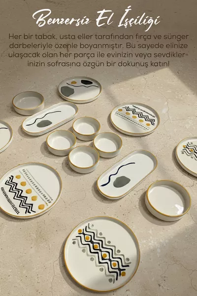 Axial -delige ontbijtgarnituur voor 6 personen, stapelbaar | Luxe ontbijtbordenset