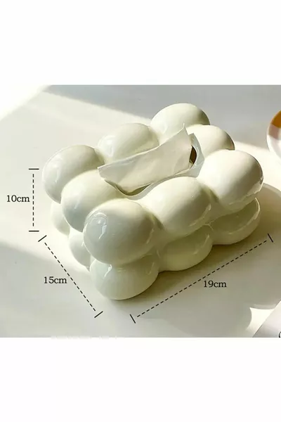 Dekoratif Peçetelik Seramik Peçetelik Krem -nb