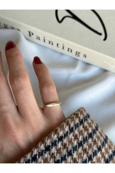 Gold North Star Stone Thin Pinky Ring