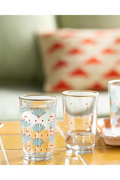 مجموعة فناجين الجانبية للقهوة من إكزوتيك آرت 6 قطع  مل باللونين الأزرق والوردي