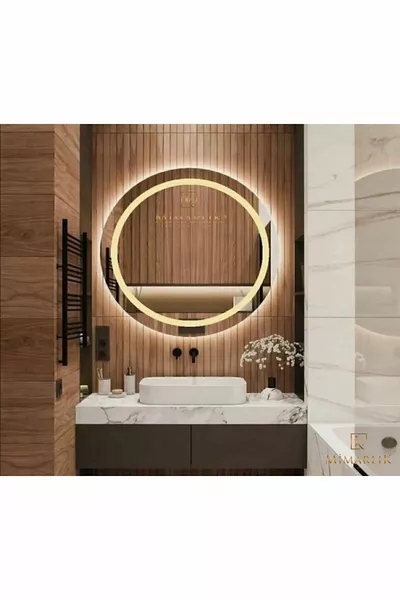  Сантиметров Огледало за баня с LED осветление и пясъчно боядисване