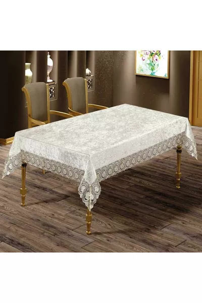 Rose Pattern Velvet Tablecloth - Cream and Coffee Colors