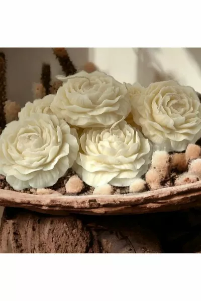 Bernami Decorative Peony Flower Vanilla Scented 5-Piece Candle - Flower Candle - Scented Candle