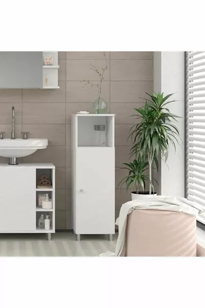 Armoire de salle de bain polyvalente à 3 étagères avec une seule porte, armoire de cuisine, armoire à serviettes, garde-manger