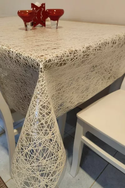 Cream Imported PVC Tarpaulin - Patterned Wipeable Tablecloth