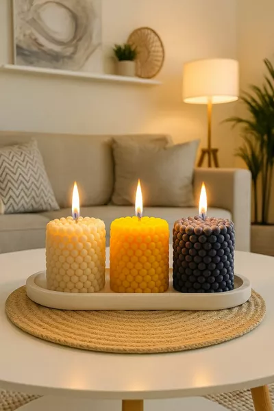 Dekoratif Tepside, 4'lü Set, Çilek Kokulu, Top Bubble Mum