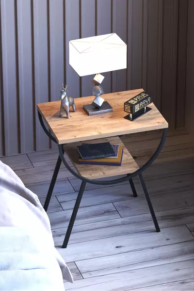 Прикроватная тумба с металлическими ножками, орех