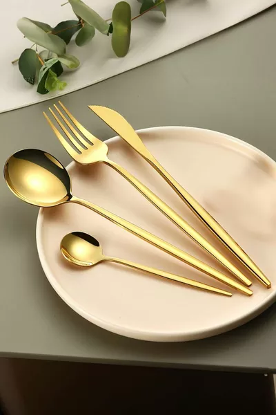  Staal -delige Gouden Eetlepels Vorken Messen Set sr
