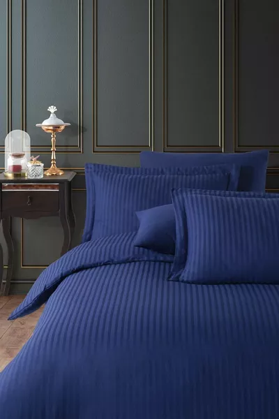 Комплект постельного белья с двойным сатином в полоску – простынь на резинке, блестящая и мягкая ткань