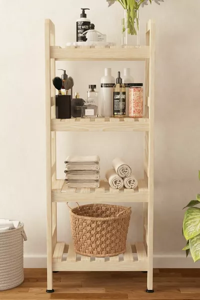 Armoire de salle de bain en bois à 4 étagères pour serviettes  cm