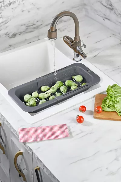 Sliding Adjustable Practical Sink Strainer, Long and Short Adjustable Sink, Fruit and Vegetable Salad Washing Gray
