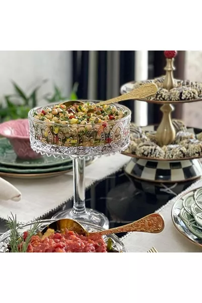 وعاء تقديم زجاجي شفاف يدوي الصنع بقاعدة مستديرة للتقديم  سم