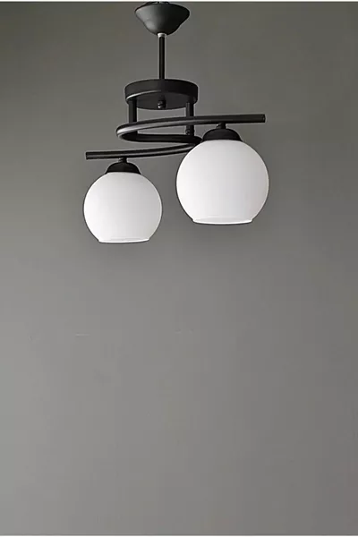 Fuji Modern dekorative schwarze Farbe mit weißem Glas 2-flammiger Kronleuchter für Wohnzimmer - Küche - Schlafzimmer