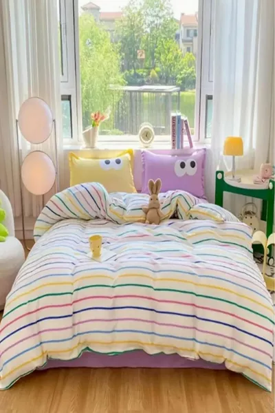 Комплект чаршафи за единично легло, лесен за гладене, Funny Lila