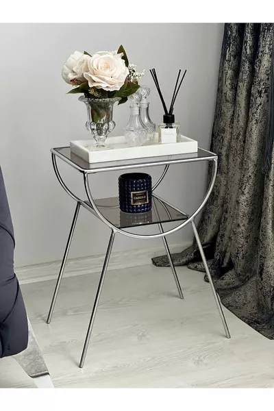 Приставной столик Pars Metal с стеклом, серебристо-бронзовый