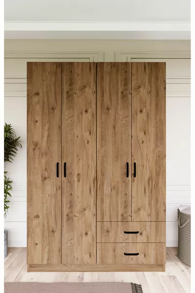 Armadio Yaman Çam a 4 Ante con 2 Cassetti - Guardaroba