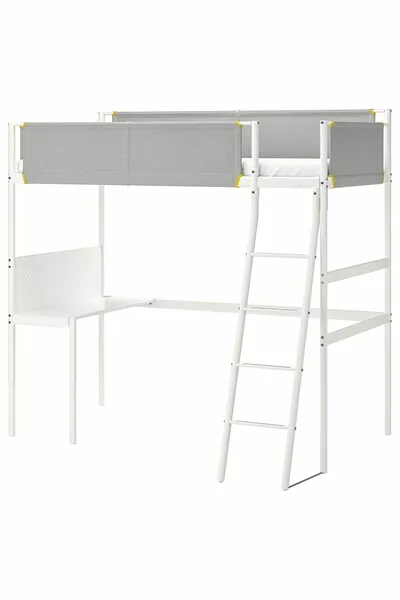 двухъярусная кровать, бело-серый, см, с письменным столом