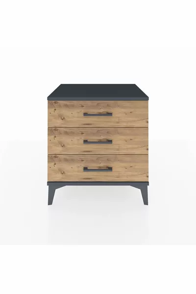 خزانة جانبية هايبريون بثلاثة أدراج - أنثراسايت وصنوبر