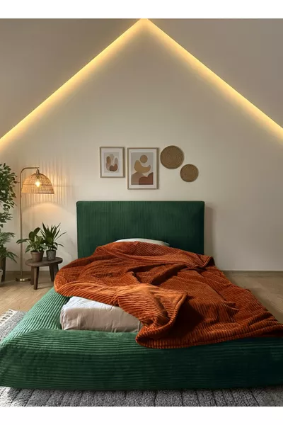 DuoBed Gastbed Pluche Fijn Geribbelde Boxspring + Hoofdbord + Matras Twee- persoonsbed