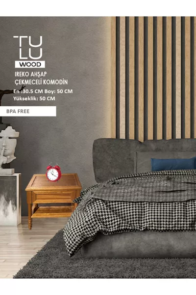 Ireko Holznachttisch mit Schubladen