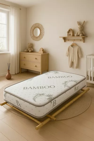 سرير أطفال ورضّع من الخيزران وسرير جانبي للأمهات والأسرة للأطفال (مع وسادة خيزران هدية)