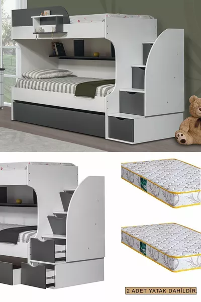 سرير بطابقين، سرير أوورا للأطفال بطابقين - 2 مرتبة مريحة