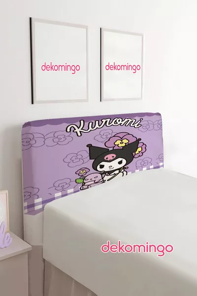 Housse de tête de lit à motif Kuromi fleuri à carreaux violets (simple)