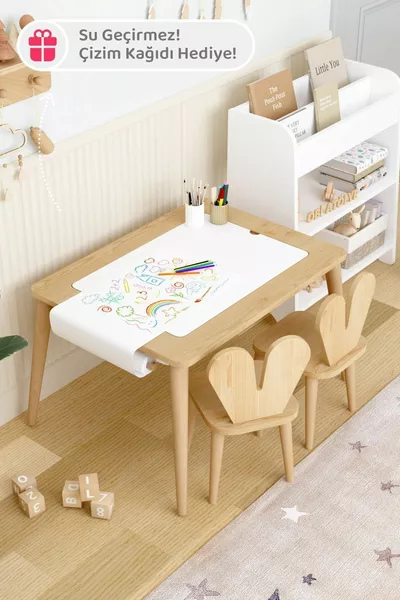 Tavolo da Gioco in Legno Resistente all'Acqua con 2 Sedie in Legno