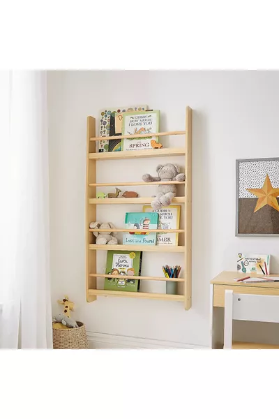 Mensola da Parete per Attività Montessori in Legno Naturale di Pino per Cameretta Bambini, Asilo e Scuola Materna, Biblioteca Montessori