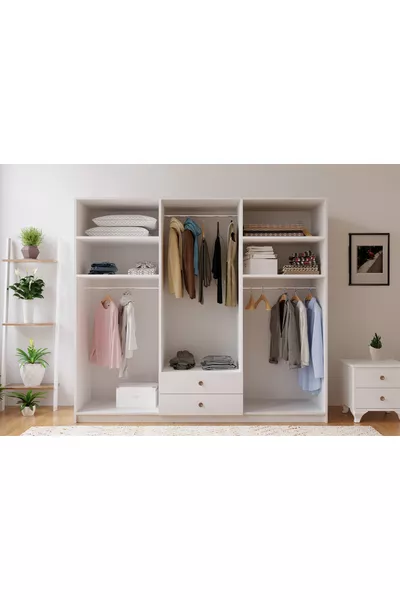 Ecem Wardrobe with 6 Doors, 2 Drawers, and Mirror