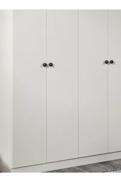 دولاب أبيض من خشب الأكاسيا بأربعة أبواب وتسعة أقسام