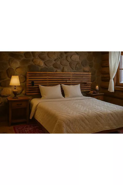 2-Piece Solid Wood Bed Headboard with Shelves, Walnut Color, cm x cm, Solid Walnut Color