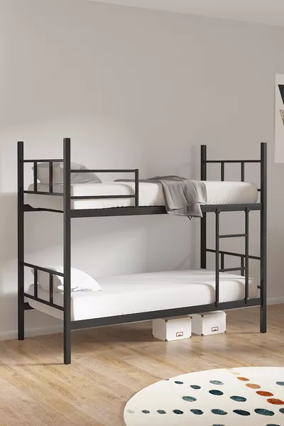 سرير بطابقين، سرير بطابقين دافني، سرير بطابقين معدني، قابل للفصل، سم أسود