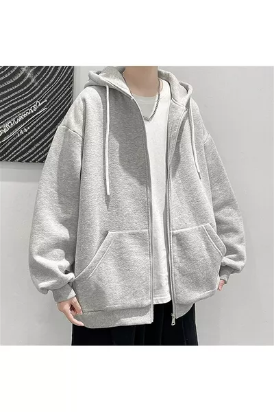 Plain Gray Unisex Oversized (3-Ply) Thick Winter Fleece-Lined Cardigan