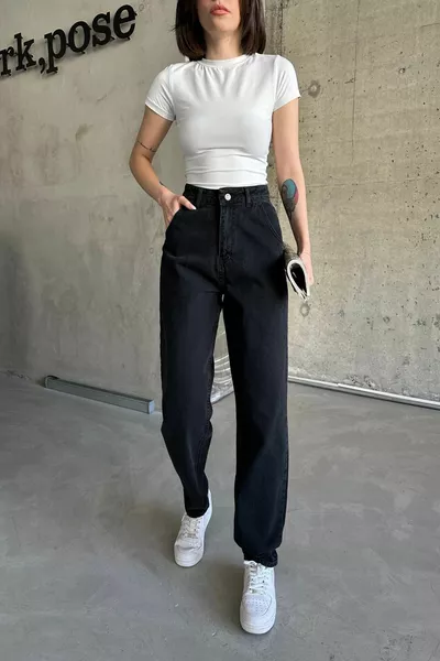 Женские базовые свободные черные джинсы baggy