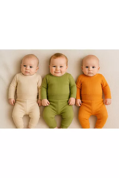 طقم أطفال أساسي من القطن للأطفال، للجنسين، مكون من قطعة علوية وبنطال، ثلاث قطع