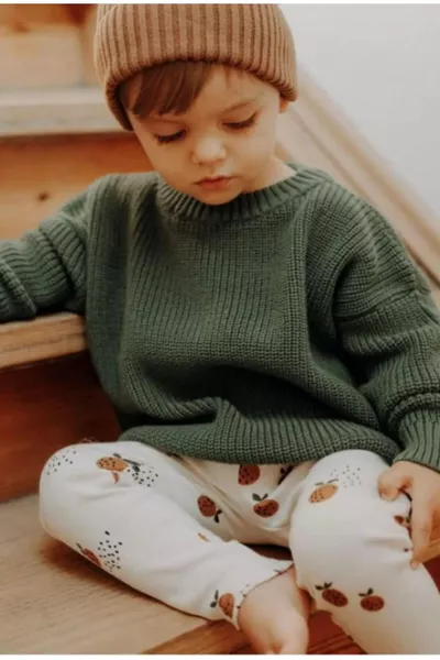 كنزة تريكو بقبعة دائرية مرنة للغاية للأطفال والرضع للجنسين باللون الأخضر الزيتوني