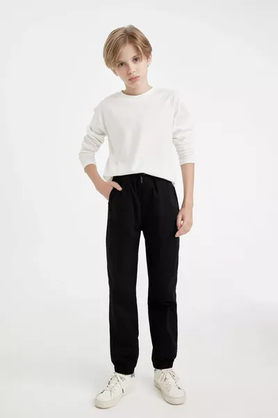 تي شيرت طويل الأكمام أساسي سادة بياقة دائرية للأطفال الصبيان NS