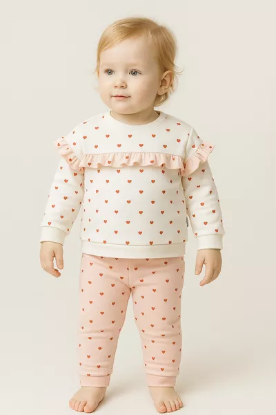 طقم طفلة بنقشة قلب بوليرا ملاك