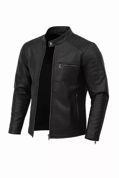 جاكيت رجالي جلد أسود ضيق