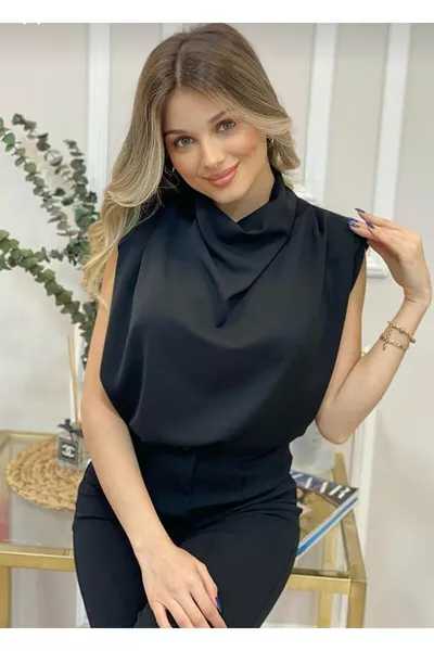 Kadın Degaje Yaka Omuzları Vatkalı Dökümlü Bluz