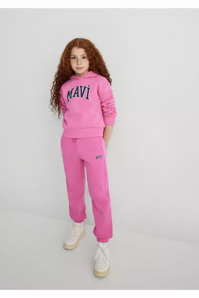 Logo Printed Hooded Pink Sweatshirt 