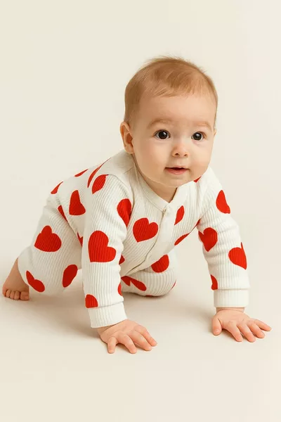 Baby Girl Heart Print Snap Button Newborn Romper % Cotton Stretchy 1-3-6 Months