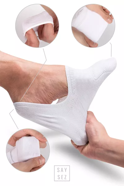 Ballerine da donna in bambù con calzini bianchi, senza cuciture, invisibili, antiscivolo, con tacco in silicone, pacco premium da 6