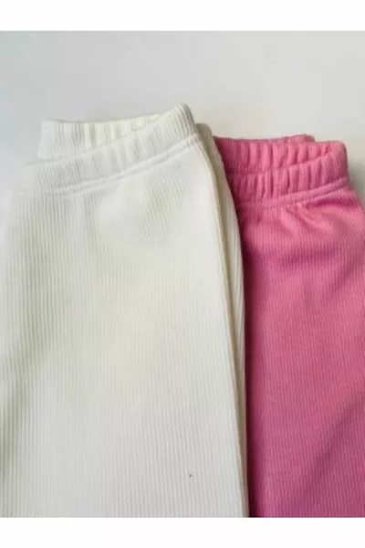 Flexible Ribbed Pink - White 2-Pack Girls' and Boys' Kids' Leggings