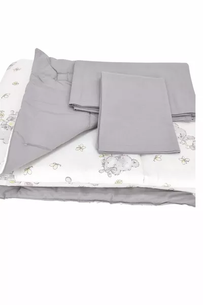 Baby Quilt, Sheet, and Pillow Three-Piece Set Gray