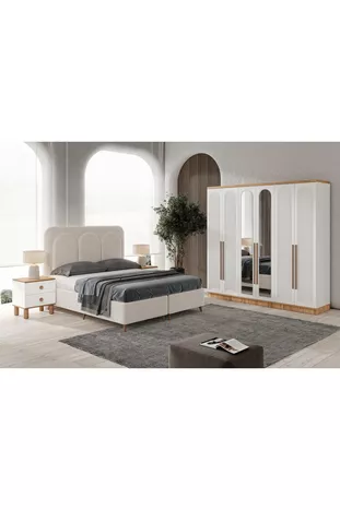 Montage Gratuit - Chambre à Coucher Complète en MDF Rosa avec 6 Portes